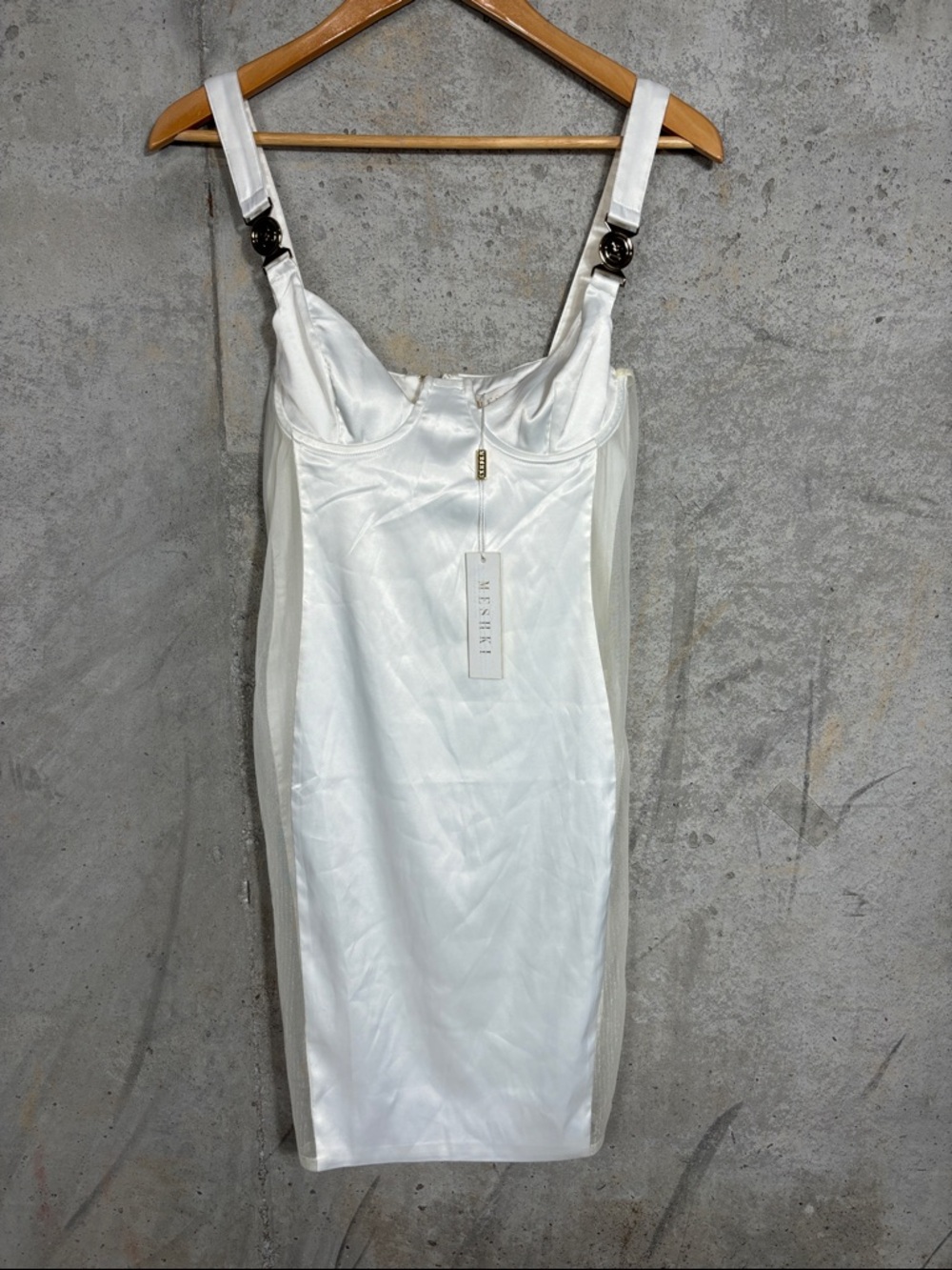 Meshki White Satin Bustier Midi Dress with Straps